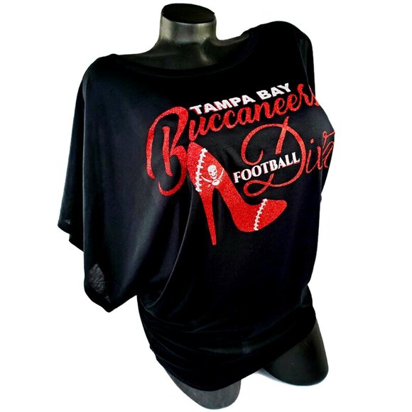 Tampa Bay Buccaneers Football Diva Flowy Hi/Lo Top with Shiny Lettering. - Picture 2 of 4